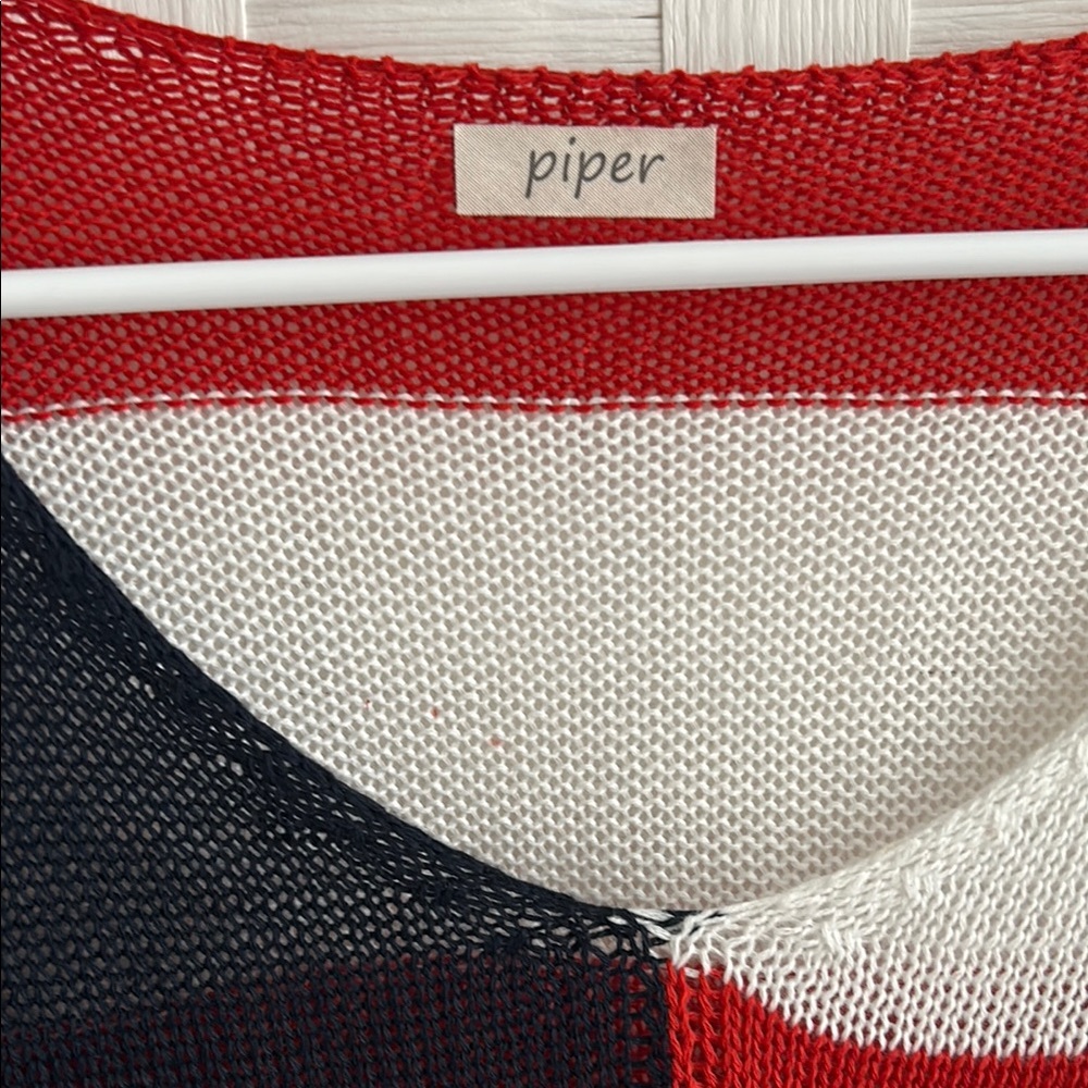 Red, White, and Blue Striped knitted Sweater with Stars - Picture 4 of 10